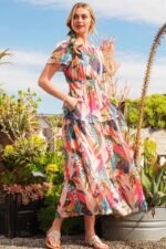 Lime 'N' Chili Abstract Print Maxi Dress in Fuchsia Combo - Image 4