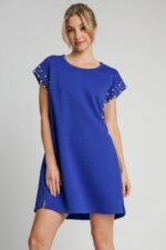 Umgee Textured Jacquard Dress with Pearl Details in Sapphire - Image 2