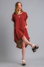 Umgee Red Brown Dress with Animal Print Back - Image 2