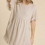 Umgee Short Linen Blend Dress in Oatmeal